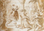 La Gerusalemme Liberata, disegni a penna e acquerello monocromo di Domenico Mona da manoscritto cartaceo di Ottavio Ariosti, XVI sec.