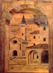 Tarsia con prospettiva urbana, attribuita a Pier Antonio degli Abbati (Fine del secolo XV).