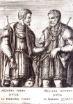 Antiche incisioni che riproducono i ritratti dei membri della famiglia d'Este: Alfonso I ed Ercole II. 
