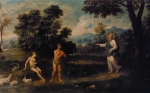 Giuseppe Zola (1672 - 1743), Paesaggio con la cacciata dal paradiso terrestre, olio su tela, cm 100x174, Quadreria della Cassa di Risparmio di Ferrara.
