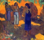 Paul Gauguin, Tre tahitiane su sfondo giallo, olio su tela, 1899, San Pietroburgo, Museo Ermitage.