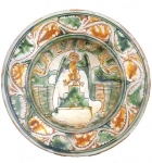 Una ceramica decorata con la raffigurazione di un rapace.