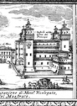 Veduta del Palazzo, della via Coperta e del Castello Estense.