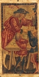 Il Re di Spade e Il Mondo, Tarocchi Biscari - Benedettini, Ferrara (1450-60), Catania, Museo di Castello Ursino.