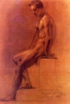 Francesco Hayez, Studio di nudo - Uomo seduto con bastone, matita su carta, collezione Bargellesi.