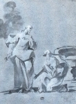 Nicola Grassi, Gesù e la Maddalena, bistro lumeggiato su carta.