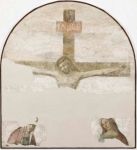 I lacerti della Crocifissione, provenienti da San Guglielmo, così come sono visibili oggi presso Casa Romei a Ferrara.
