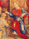 Arazzi delle Storie di San Maurelio, ''Maurelio rinuncia al trono di Mesopotamia'', particolare, Ferrara, Museo della Cattedrale.